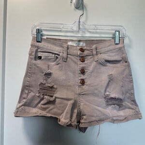 KanCan‎ High Rise Stretch Short Chanah Tan Brown Distressed Button Fly 26